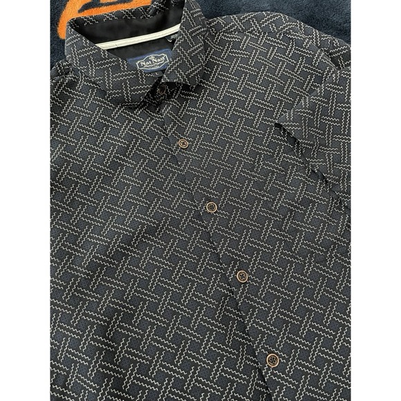 Nat Nast Other - Nat Nast Luxury Originals Men's L Black Silk Shirt Geometric Zigzag Short Sleeve